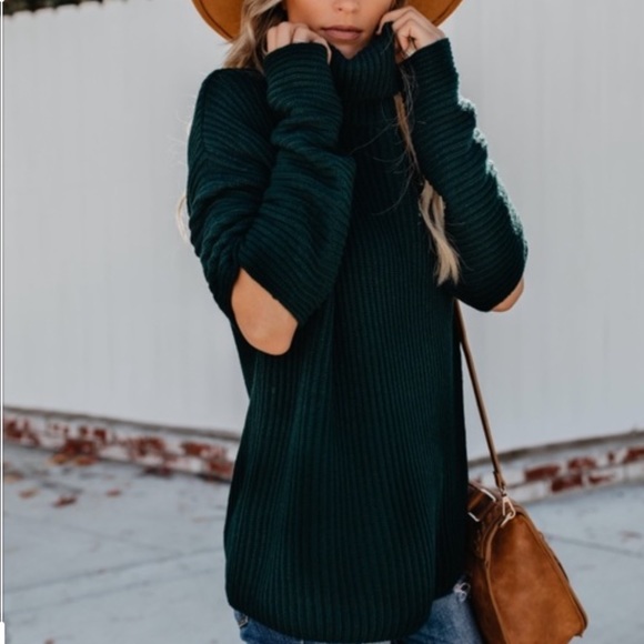 Vici Sweaters - Vici Open Elbow Cowl Neck Hunter Green Sweater